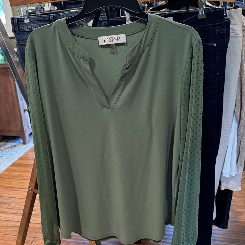 Kasper Olive Long Sleeve Blouse